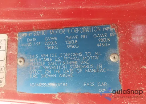 1993 Geo Metro Lsi Sprint Cl from USA, damaged, VIN JG1MR3365PK209184